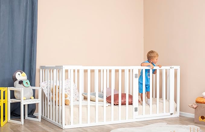 BUSY WOOD Montessori Floor Bed Frame with Rails - Toddler Bed Frame - Montessori Floor Toddler Bed - Floor Bed Frame for Kids - Kids Wooden Bedframe - Montessori Bedroom Furniture (Model 20)