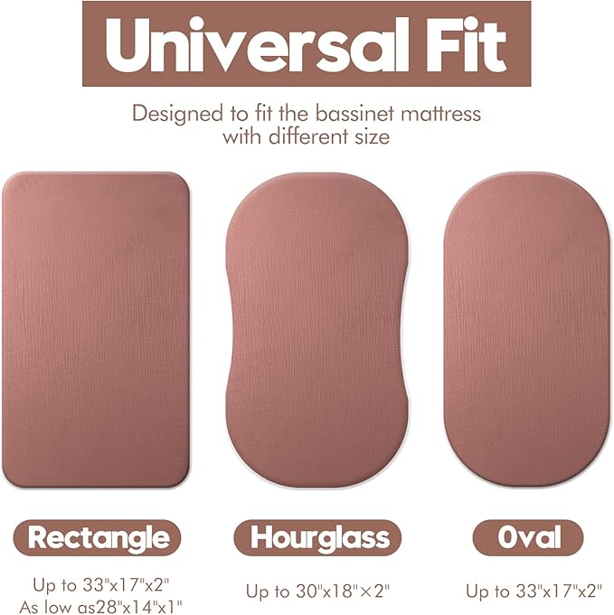 Muslin Bassinet Sheets for Baby Boy Girl,Breathable Baby Bassinet Sheets Fitted for Bassinet,Oval Rectangle,Hourglass,Bassinet Mattress/Pad,Soft Cotton 2 Pack