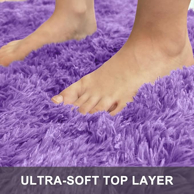 OLANLY 6x9 Machine Washable Large Area Rugs for Living Room, Bedroom, Soft Fluffy Shaggy Bedside Rug, Indoor Floor Carpet for Kids Girls and Boys, Dorms, Nursery, Home Decor Aesthetic, Purple