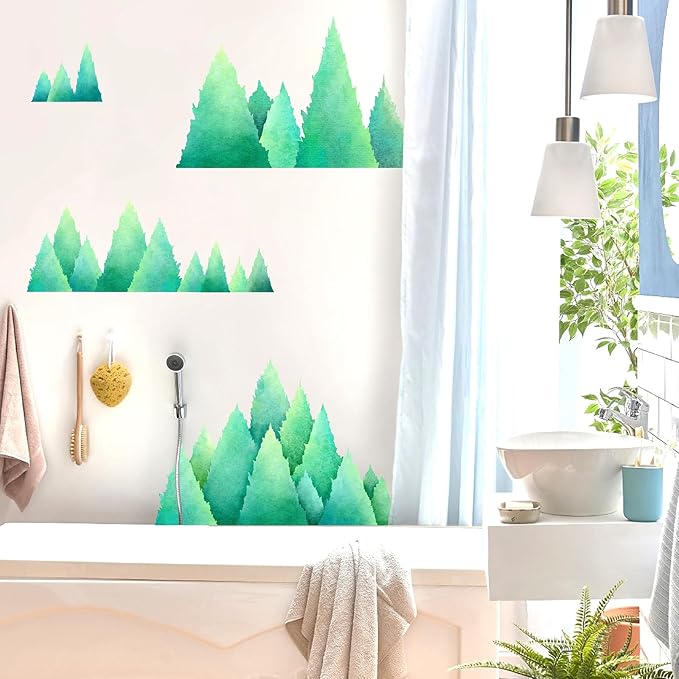 Watercolor Pine Tree Wall Decals Large Tree Wall Decal Sticker Green Tree Branches Wall Decals Evergreen Tree Wall Stickers Forest Decor Woodland Pine Tree Wall Stickers for Nursery Bedroom
