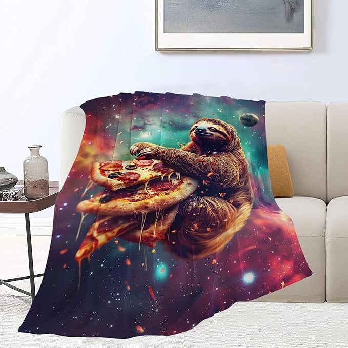 Sloth Blanket Space Galaxy Throw Blanket Pizza Animals Flannel Stuff Merch Cozy Decor Fleece Plush Fuzzy Warm Lightweight Bedding Sloth Lover Gifts for Women Men Girl Boy Couch Soft 60"X50"