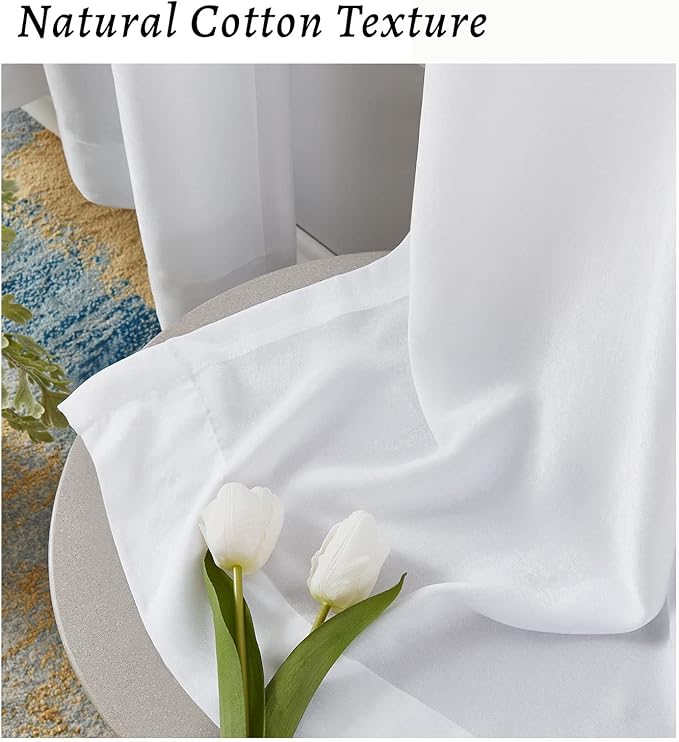 Melodieux White Velvety Semi Sheer Curtains 96 Inches Long for Bedroom, Living Room Soft Texture Rod Pocket Voile Drapes, 52 by 96 Inch (2 Panels)