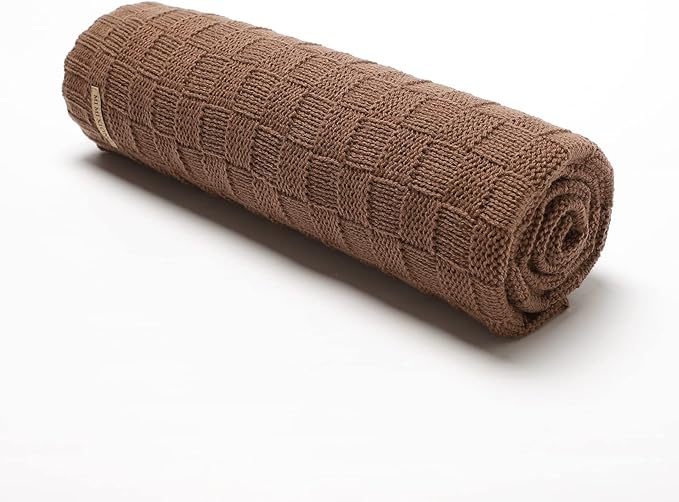 LAWKUL Baby Blankets Knit Cable Babe Blanket Soft Airy Newborn Infant Receiving Swaddling Brown Neutral Crib Stroller 40"x30"