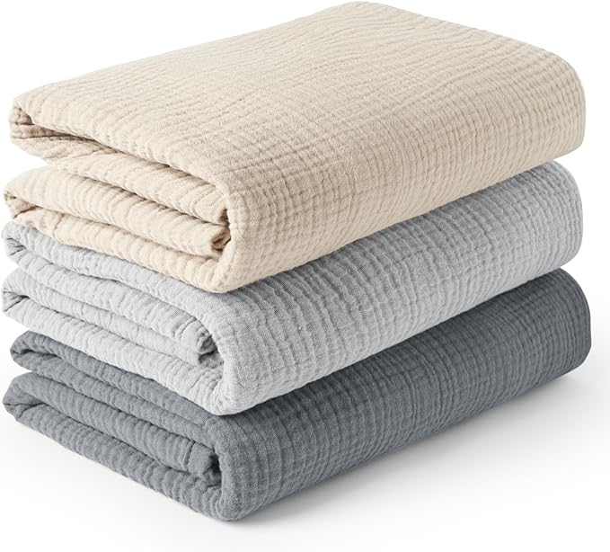 Konssy 3 Pack Muslin Swaddle Blankets for Unisex, Newborn Receiving Blanket, Large 47 x 47 inches, Soft Breathable Muslin Baby Swaddles for Boys & Girls