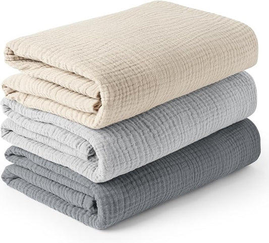 Konssy 3 Pack Muslin Swaddle Blankets for Unisex, Newborn Receiving Blanket, Large 47 x 47 inches, Soft Breathable Muslin Baby Swaddles for Boys & Girls