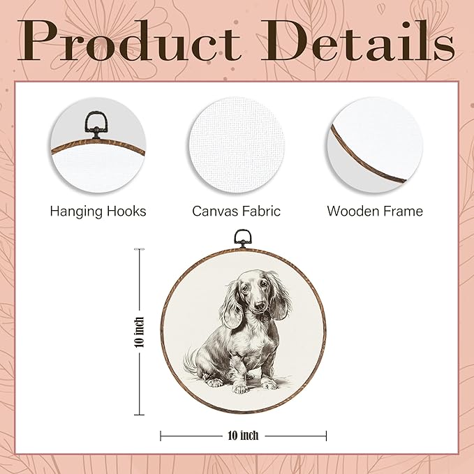 Vintage Dachshund Round Wall Art Framed, Retro Weiner Dog Round Wall Decor, Dachshund Weiner Dog Gifts Hanging Canvas Print Wall Sculpture for Bedroom Living Room Decor, 10x10 Inch
