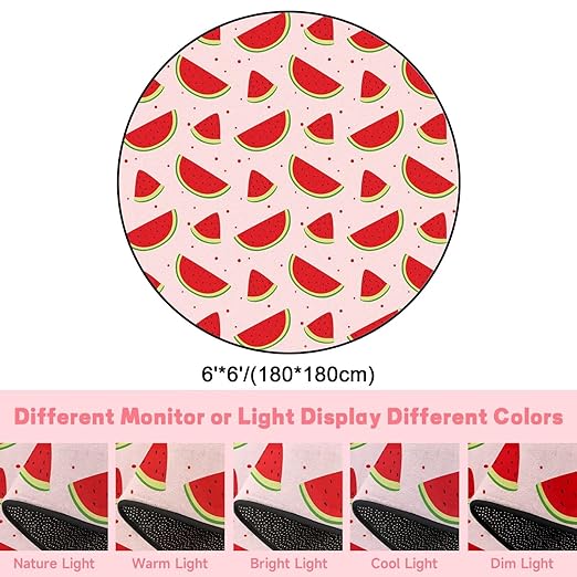 Watermelon Round Rug Pink Rugs for Bedroom Dorm Living Room Fruits Area Rug Floor Mat Pad Doormat Carpet, 6'X6'(180x180cm)