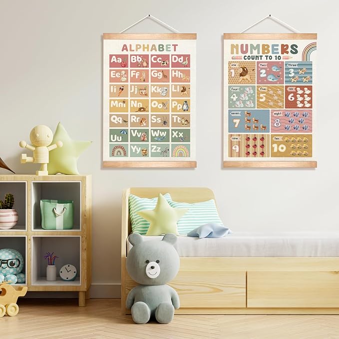 Kids Alphabet and Numbers Educational Chart Set of 2 for Classroom Decor,Colorful Educational Poster for Toddlers 1-3,Toddler Learning Poster for Kids Ages 3-5 for Nursery Playroom,Classroom Must Haves 14x18.5Inch(Colorful-01)