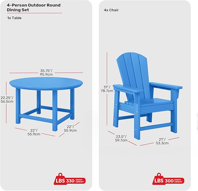 Costaelm Paradise Kids 5-Piece HDPE Outdoor Patio Round Dining Table and Chairs Set, Pacific Blue
