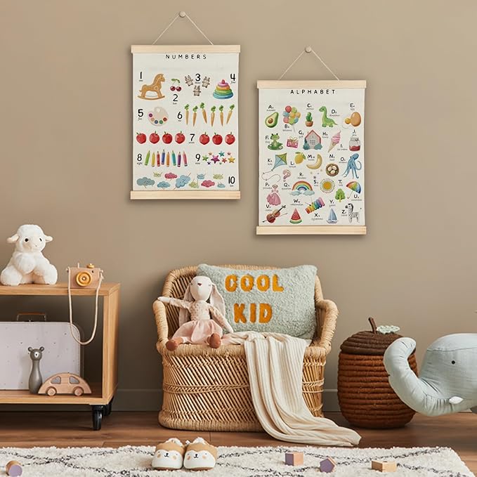 SereneHanctuary Alphabet Numbers Poster Hanger Frame,Educational Abc Number Alphabet Wall Art for Kids Playroom Nursery Room Classroom Decor,12X16Inches