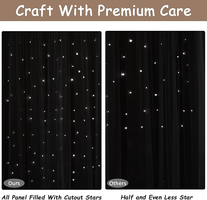 Kinryb Kids Blackout Curtains for Bedroom/Living Room/Classroom, Sheer Overlay Small 2 Panel Set, Double Layer Curtains with Star Cutout for Kids Room(W 52 x L 45 Inches,Coffe 2 Pcs)