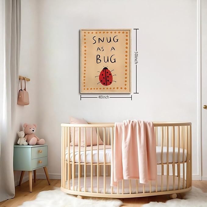 KISSFOX Framed Wall Art Nursery Wall Decor Ladybug Pictures Sung As A Bug Canvas Art Cute Insect Paintings Artwork For Kids Children Boys Girls Room