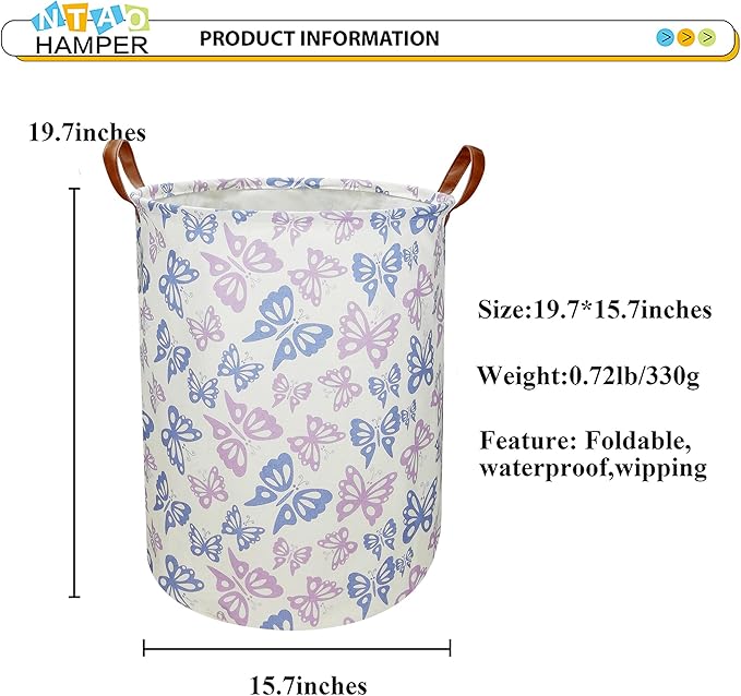 Purple Butterfly Laundry Hamper,kids laundry Basket,Girls Nursery Hamper,Waterproof Storage Bin for Bedroom,Clothes Organizer Basket,Toys Box,Room Decor(Butterfly)
