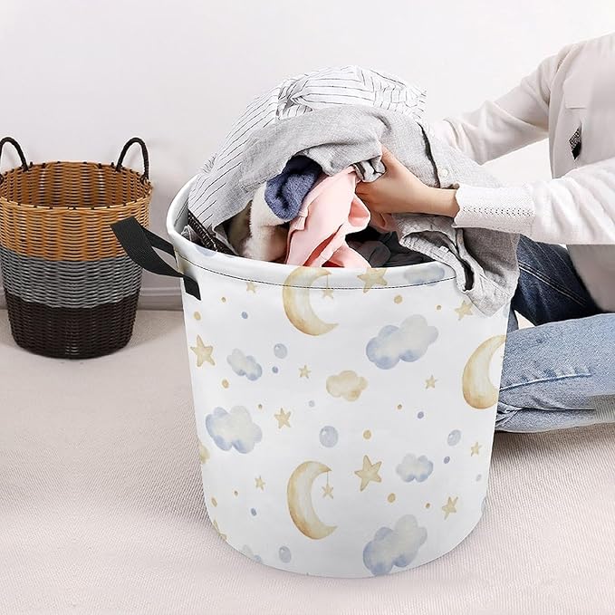 Cartoon Kids Laundry Basket Cloud Decor Moon Star Laundry Hamper Clothes Hamper Toy Storage Bin for Kids Bedroom Bathroom