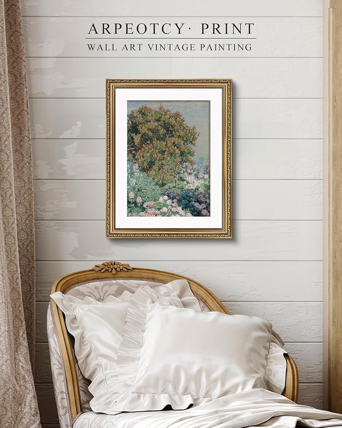 ARPEOTCY Vintage Gold Framed Large Wall Art, Nature Flower Garden Retro Painting, Canvas Prints with Antique Frame, Victorian Wall Picture Decor for Living Room Gallery Bedroom, 16x20 inch