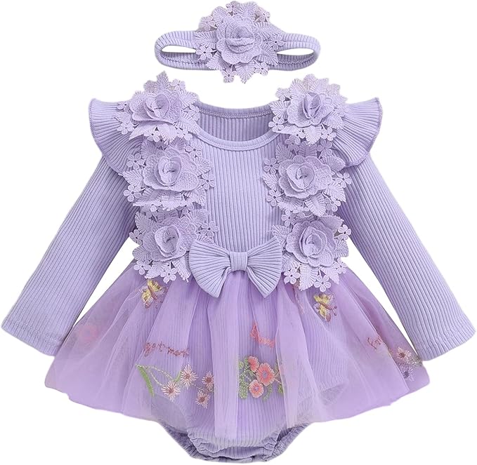 Giraropa Baby Girl Fall Winter Clothes Long Sleeve Romper Dress + Socks + Headband Newborn Infant Cute Casual Outfits