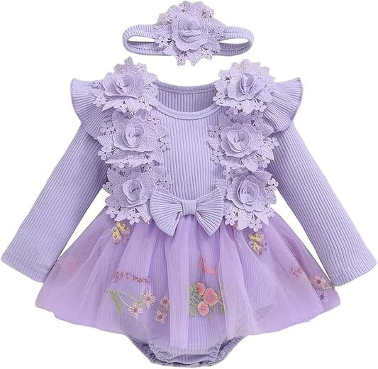 Giraropa Baby Girl Fall Winter Clothes Long Sleeve Romper Dress + Socks + Headband Newborn Infant Cute Casual Outfits
