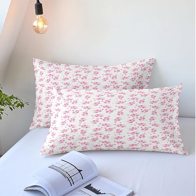 Girl Duvet Cover Queen Pink White Flower Print Bedding Sets Garden Style Floral Aesthetic Cover Chic Floral Bedroom 1 Duvet Cover with 2 Pillowcases