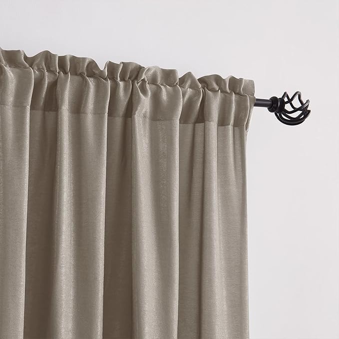 Melodieux Taupe Velvety Semi Sheer Curtains 63 Inch Length for Bedroom, Living Room Natural Cotton Texture Rod Pocket Window Sheer Drapes, 52 by 63 Inch (2 Panels)