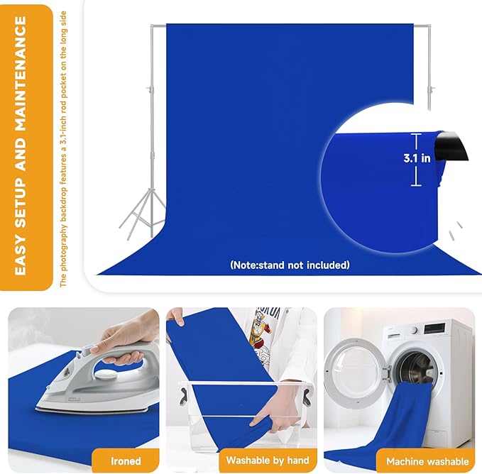 YSKE-Y1 10x10ft Blue Photo Backdrop, Seamless Fabric Background Photography Backdrop Curtain Screen for Photoshoot Video Studio Party