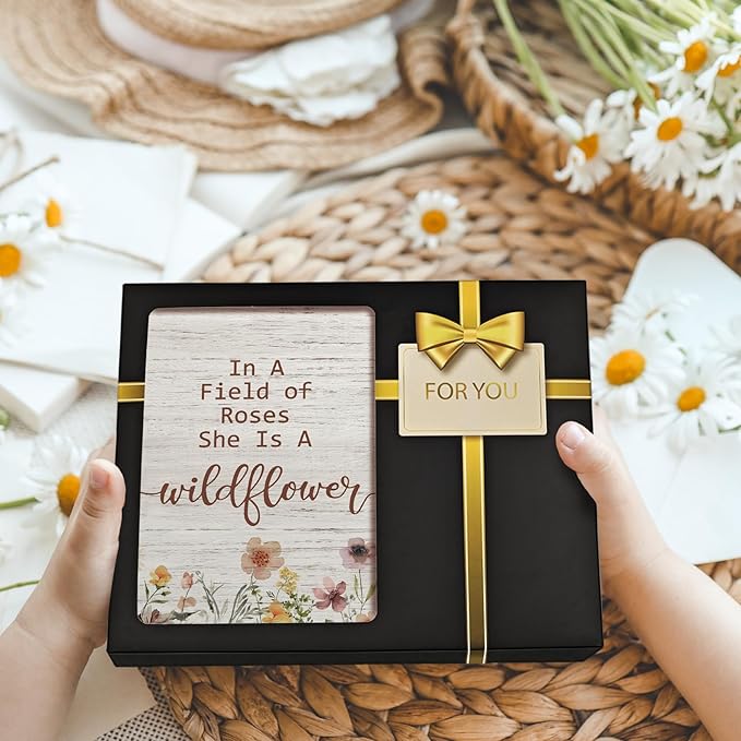 Baby Girl Picture Frame, Gifts for Daughter, In a Field of Roses She Is a Wildflower Picture Frames, Girl Photo Frame for Daughter Friend Girls, Inspirational Wood Photo Frame for 4x6 Photos
