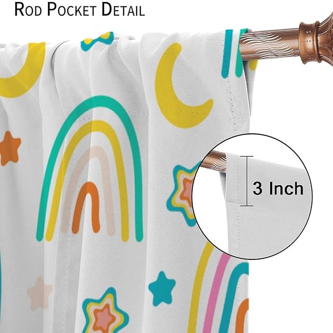 Kids Rainbow Curtains Cartoon Rainbow Abstract Bohemia Floral Lovely Stars Pattern Print Window Drapes for Girl Bedroom Living Room Kitchen Decor,2 Panel Set,42Wx54H Inch Blackout