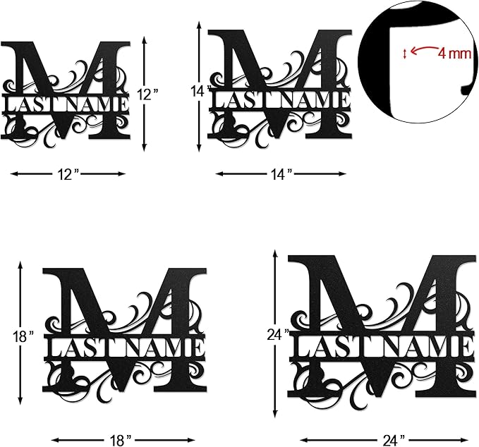 LULLBABYMALL Custom Metal Signs - Last Name Sign, Split Letter Monogram, Letter M, Family Name Wall Art, Outdoor Metal Signs, Personalized Wedding Gift