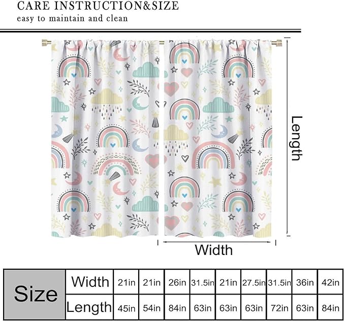 Boho Rainbow Curtains for Kids Nursery Colorful Floral Sun Star Clouds Pastel Bohemian Pattern Print Window Drapes for Girl Bedroom Living Room Kitchen Decor,2 Panel Set,55Wx63H Inch Blackout