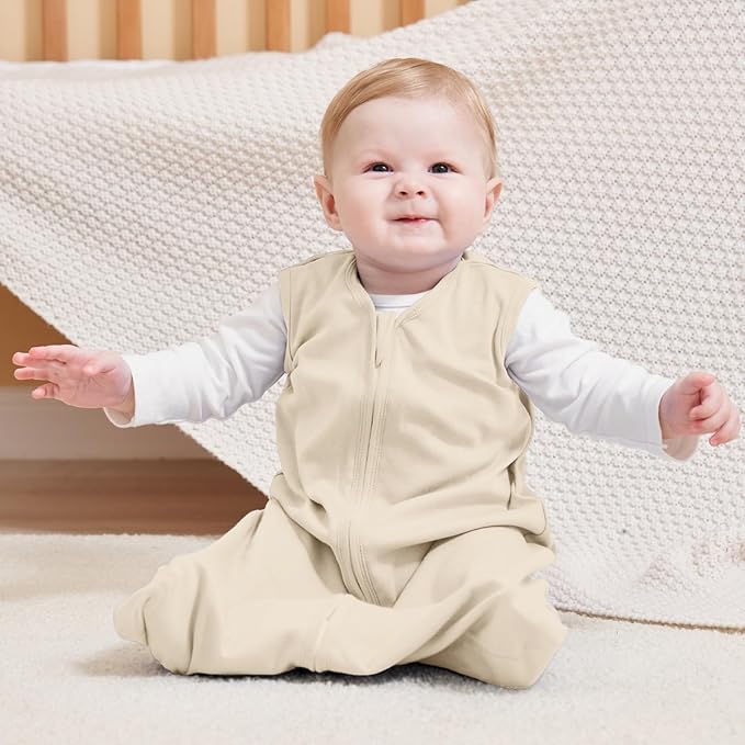 Baby Sleep Sack 18-24 Months, 100% Cotton Sleeping Sack for Newborn and Infant, 3 Pack Baby Wearable Blanket, 0.5 Tog Lightweight Double Zipper Sleep Bag Apricot