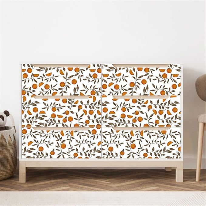 Orange Leaf Wallpaper Boho Wall Paper Orange Leaves Wall Stickers Removable Fruit Leaf Decals Peel and Stick Boho Fruit Leaves Wall Decals for Bedroom Living Room Kitchen Decor