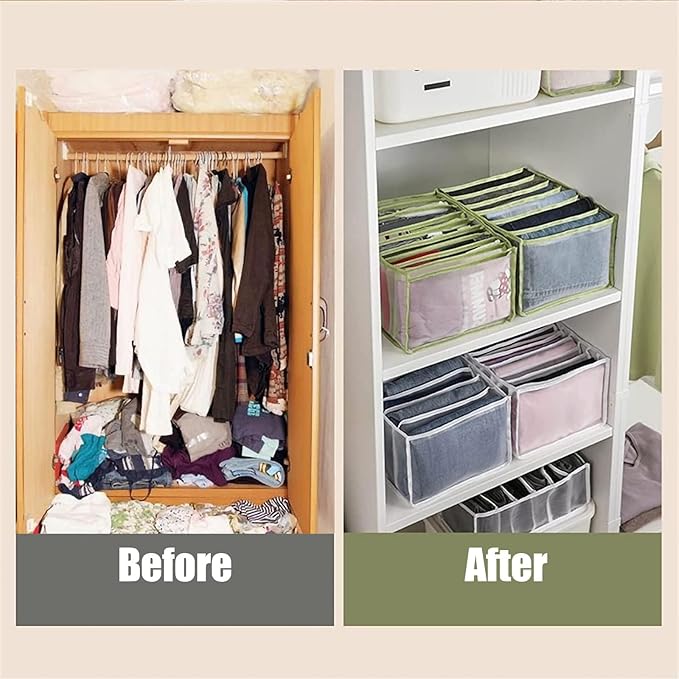 7 Grids Washable Wardrobe Clothes Organizer,Clothing Storage Bins,Drawer Organizer for Clothing,Drawer Dividers for Clothes, Mesh Separation Box for Underwear, Socks, Scarves, Jeans