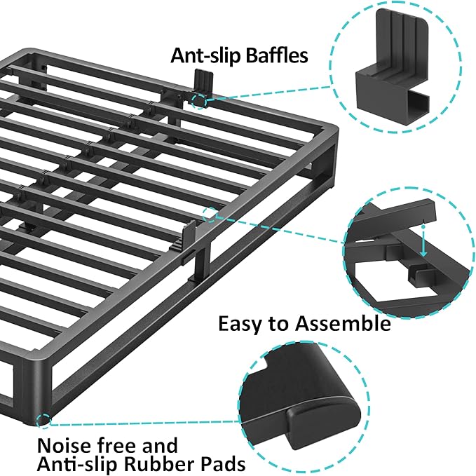 6 Inch King Bed Frame with Round Corner Edges, Low Profile King Metal Platform Bed Frame with Steel Slat Support, No Box Spring Needed/Easy Assembly/Noise Free Mattress Foundation