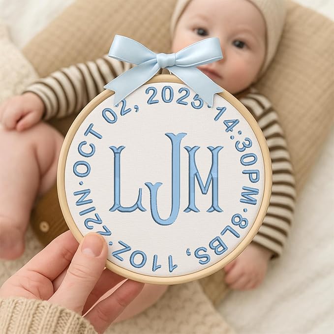 Personalized Baby Name Sign Welcome Baby Announcement Sign Newborn Baby Embroidery Hoop with Bows Baby Hospital Name Sign Custom Infant Baby Name Baby Shower Gifts (14)