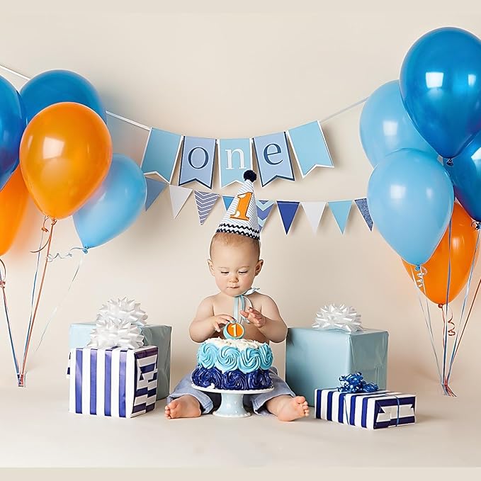 Blue and Orange Balloons, 60PCS 12 Inch Royal Light Blue and Orange Beige Balloon Confetti Balloons for Kids Space Theme Party Baby Shower Birthday Graduation Party Decoration