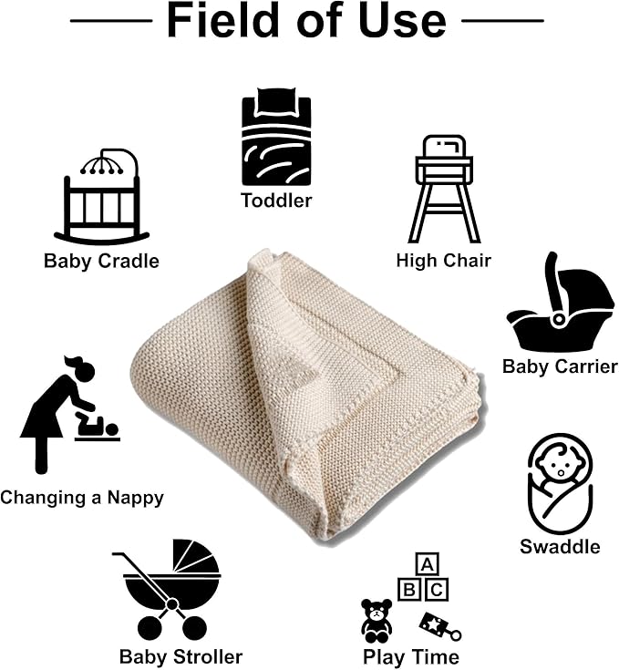 Custom Baby Blanket - 100% GOTS Certified Organic Cotton - Personalized Baby Blanket for Boys and Girls - Embroidered Swaddle, Monogrammed Baby Name Blankets (Earth Ivory)