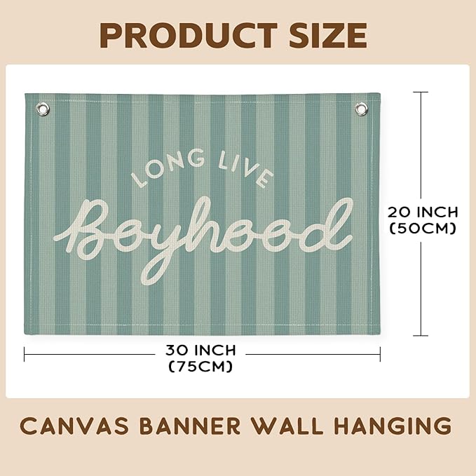 Long Live Boyhood Banner, Boy Nursery Decor, Canvas Banner Wall Hanging Flag Decor for Nursery Playroom Toddler Room, Boys Kids Room - Blue