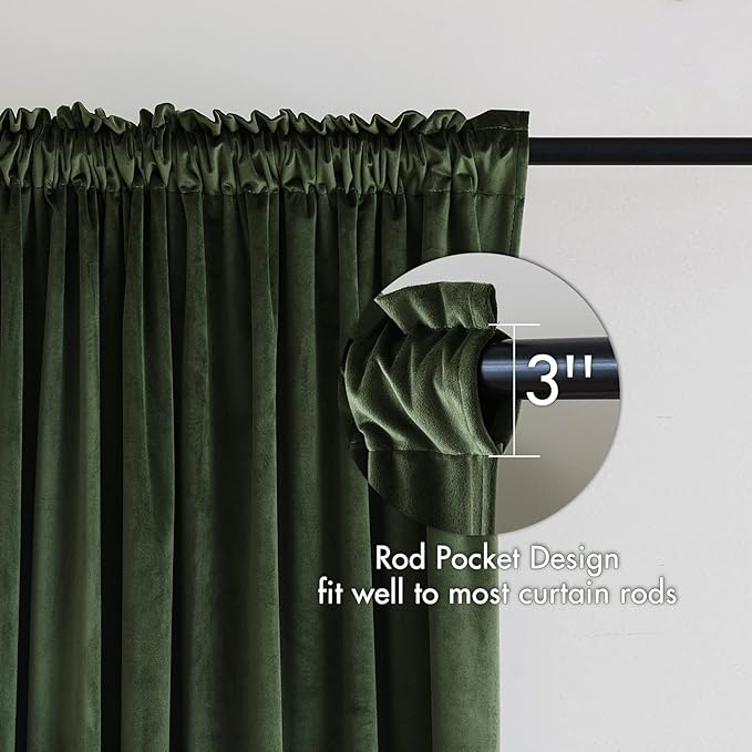 MIULEE Olive Green Velvet Curtains Thermal Insulated Blackout Curtain Drapes for Bedroom Living Room Darkening 72 Inches Long Curtains Panels Rod Pocket Set of 2
