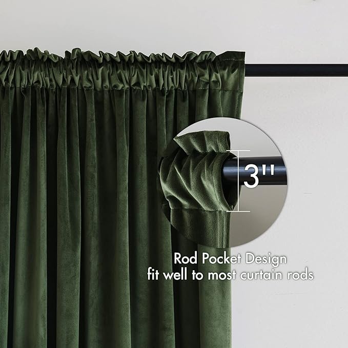MIULEE Olive Green Velvet Curtains Thermal Insulated Blackout Curtain Drapes for Bedroom Living Room Darkening 63 Inches Long Curtains Panels Rod Pocket Set of 2