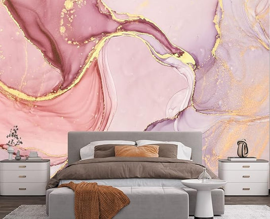 Gilding Marble Pink Wall Mural Wallpaper for Bedroom 103" x 69"