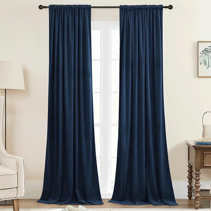 StangH Blue Velvet Curtains 96 inches Long Navy Blue Blackout Bedroom Window Drapes Back Tab Temperature Control Privacy Panels for Doorway/Living Room, W42 x L96, 2 Panels