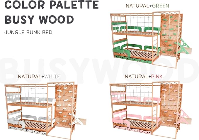 2-in-1 Bunk Bed with Desk and Toddler Jungle Gym Indoor for Home Activities, Made in Europe 75 x 38 Bunkbed with Storage Baskets, 3 Colors Space Saving Montessori Floor Bed Combined with Jungle Gym