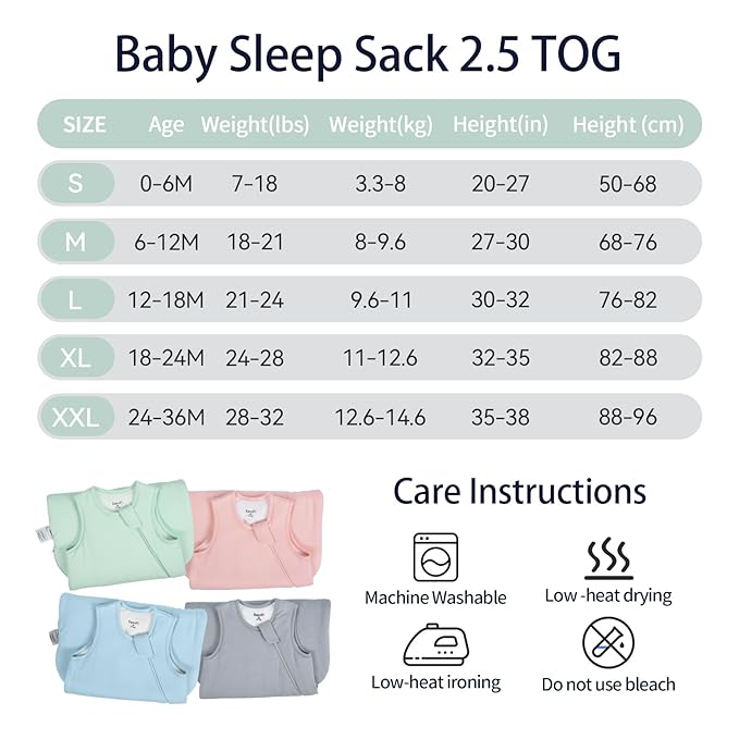 Rayon Made from Bamboo Sleep Sack 0-6 Months 2.5 Tog Winter Supersoft Infant Newborn Sleep Sack 0-3M Thick Warm Baby Sleeping Bag 3-6 Months 2-Way Zipper Baby Wearable Blanket