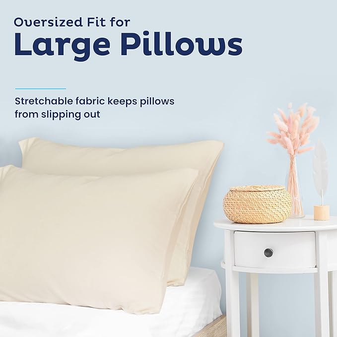 Snuggle-Pedic Pillow Case - Queen 20" x 30" White Pillow Cases w/Breathable Stretch Knit Cotton