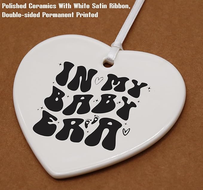 Heart Shaped Ornament-New Mom Keepsake for Expecting Mother-Baby Shower Pregnancy Announcement Gift for Mother to Be-Newborn Baby Arrival Decor-Ceramic Ornament Christmas Home Plaque Keepsake