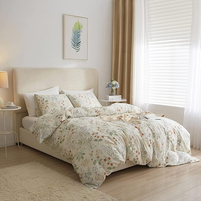 HighBuy Garden Floral Duvet Cover Twin Size Cotton Bedding Comforter Cover Set with Zipper Ties,Paisley Jacquard Floral Hotel Quality,1 Duvet Covers and 2 Pillowcases,Twin Bed Set
