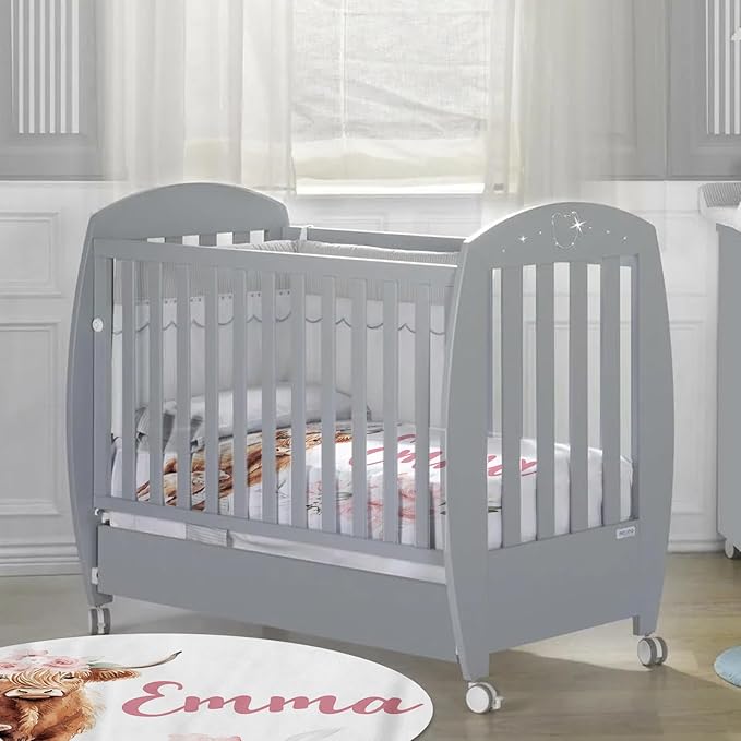 Custom Baby Crib Bedding Set - Pink Highland Cow Design Personalized Name Baby Nursery Bedding 3 Pcs Set - Chic Soft Blanket, Fitted Sheet, Room Rug for Newborns Boys Girls Gifts