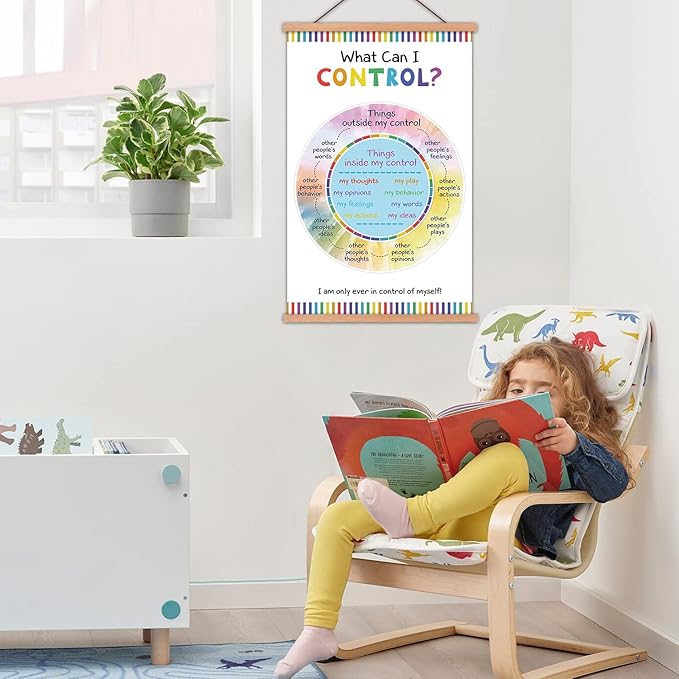KAIRNE Colorful what can i control wall art Inspirational Quote with Wood Magnetic Hanger Frame(15.7X25 Inch) Calm Zone Poster School Counselor Gifts Motivational Art Print for Classroom, Office