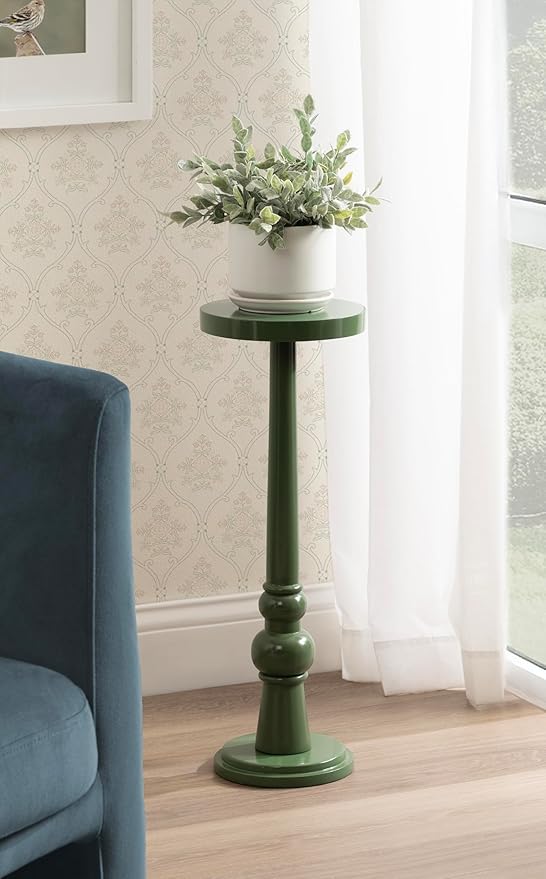 Kate and Laurel Wegner Transitional Wooden Round Drink Table, 8 x 8 x 23, Gloss Green, Modern Durable Pedestal Table for Use as Indoor Plant Stand, or Decorative Living Room Decor Accent