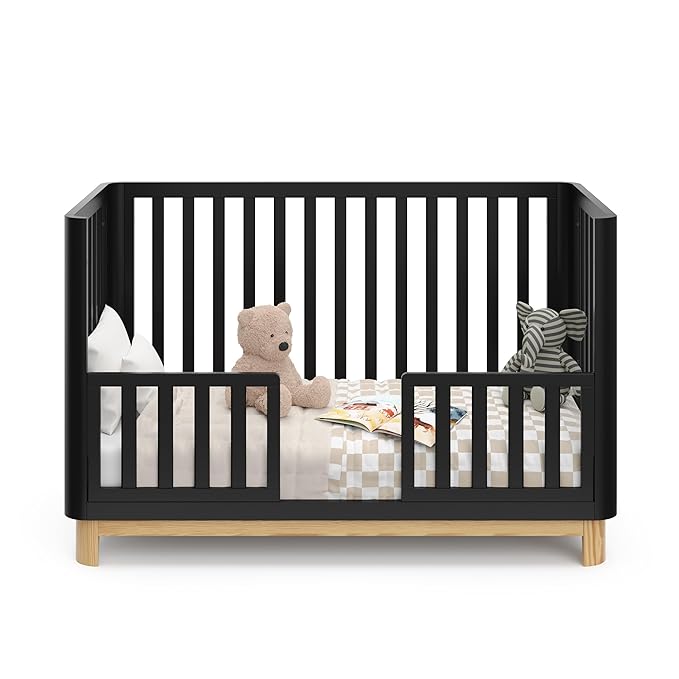 Storkcraft Santos Convertible Crib (Black & Natural) – GREENGUARD Gold Certified, Fits Standard Crib Mattress, Converts to Toddler Bed and Daybed, 4 Adjustable Mattress Heights, Rounded Edges