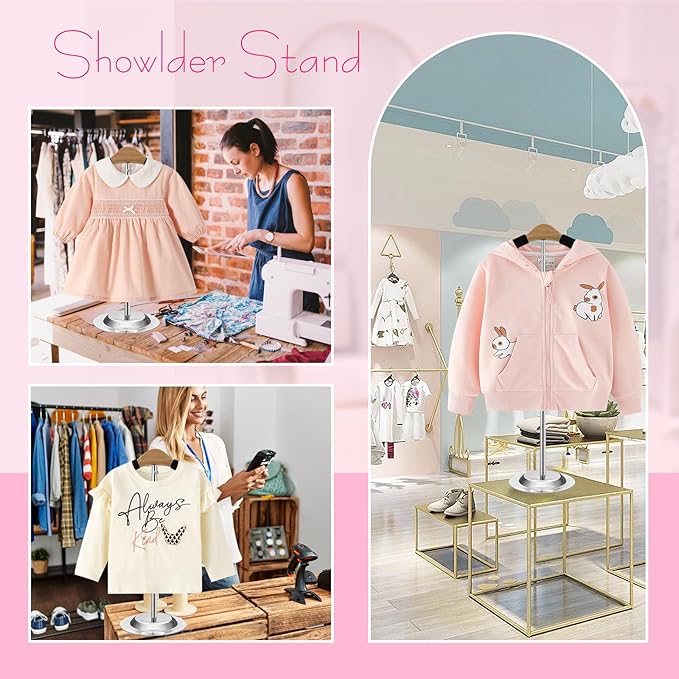 Child T Shirt Display Clothing Racks for Hanging Clothes, Adjustable Clothes Rack Coat Display Rack Clothes Hanger Tshirt Display Stand for Vendors Retailer, Height 16-27.9 Inch